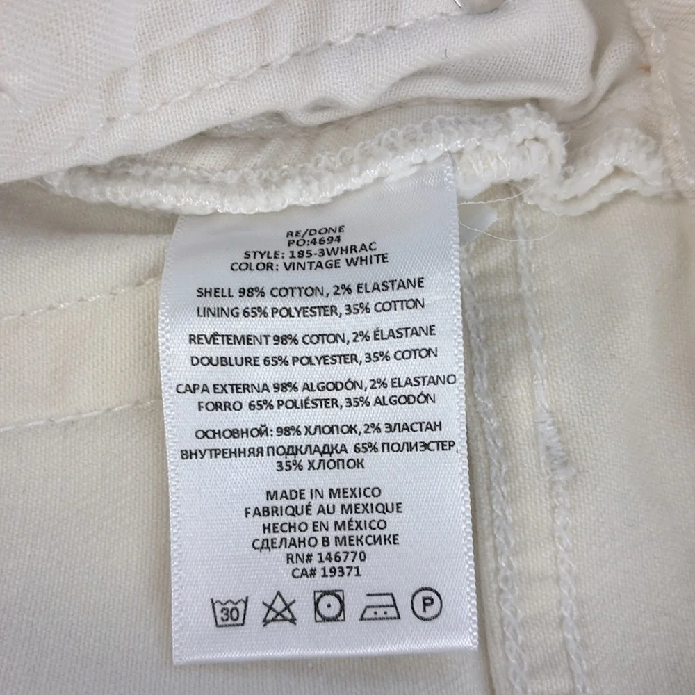 RE/DONE 90s High Rise Ankle Crop Jean Vintage White Button-Fly Slim Levis  26 - Picture 15 of 15